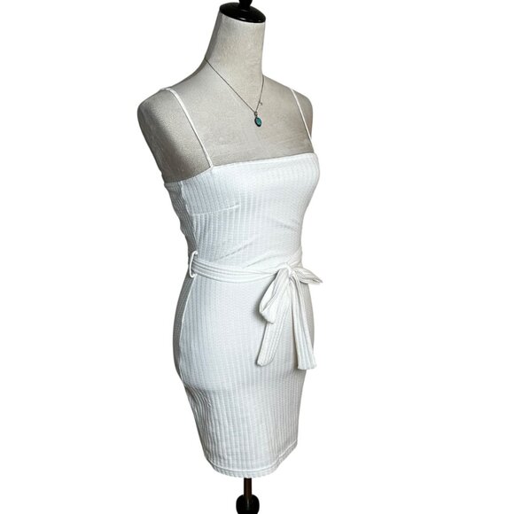 Saints + Secrets White Ribbed Knit Mini Dress Small | Graduation Bachelorette - Picture 2 of 8